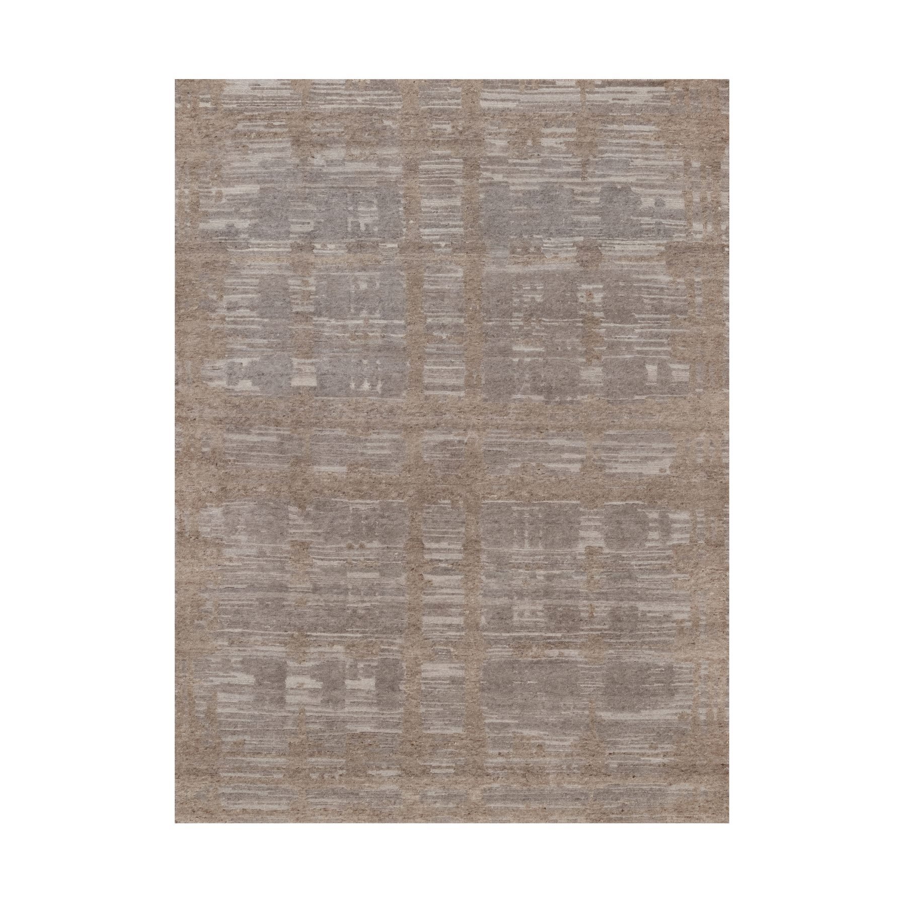 Amphora Brown, Modern Criss Cross Erased Design, Hand Spun Undyed Natural Wool, Hand Knotted, Oriental Rug